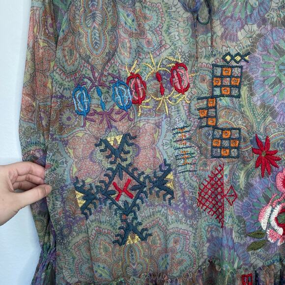 JOHNNY WAS Biya Wilde Mesh Dress Embroidered Boho Size XS Petite Floral Fall - Picture 8 of 15